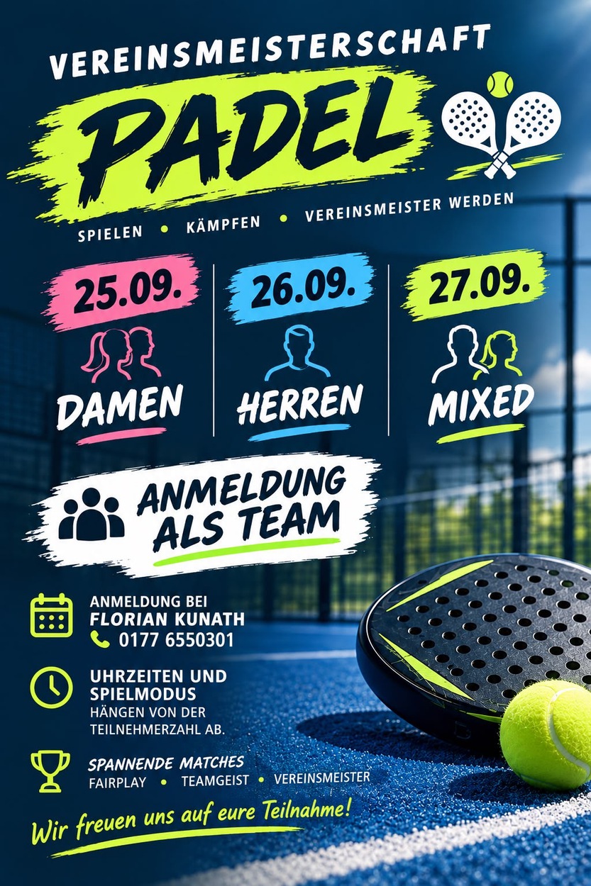 REMINDER: PADEL-VEREINSMEISTERSCHAFT!